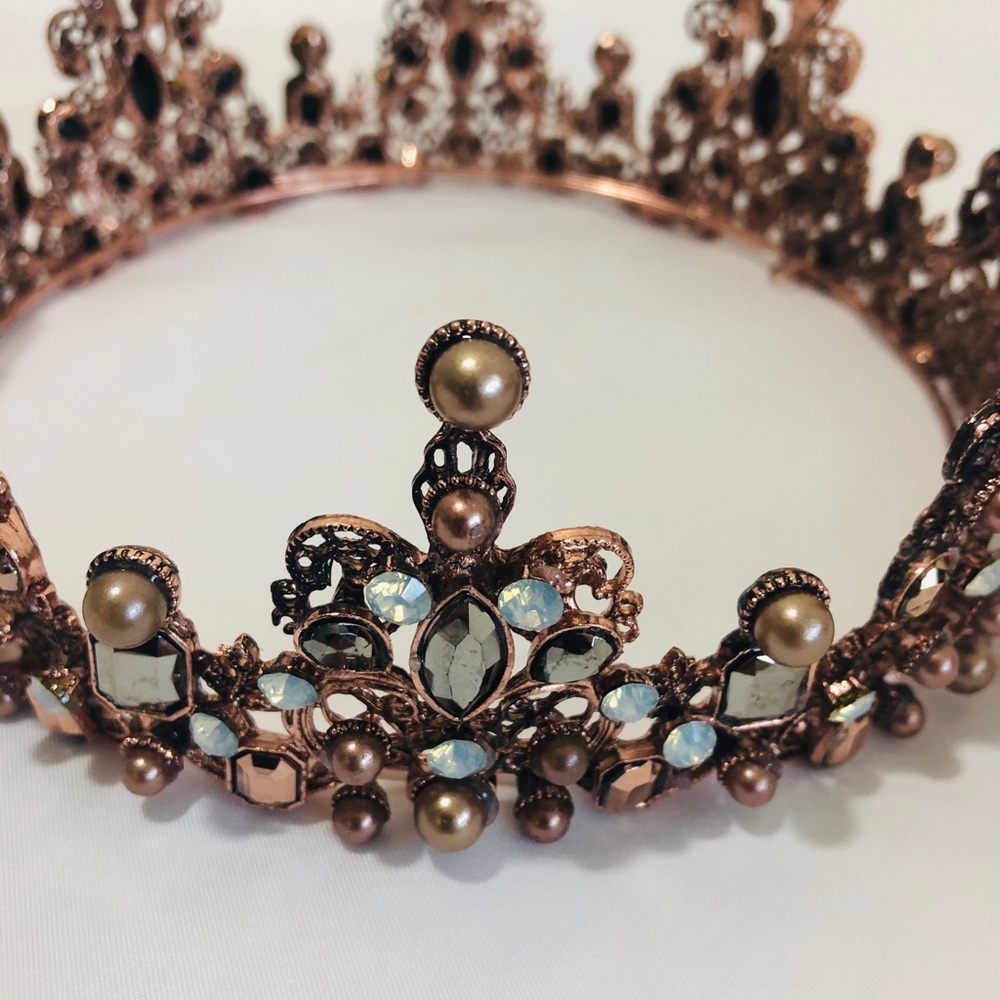Rose Gold Metal Jeweled Crown - Picture 2 of 3